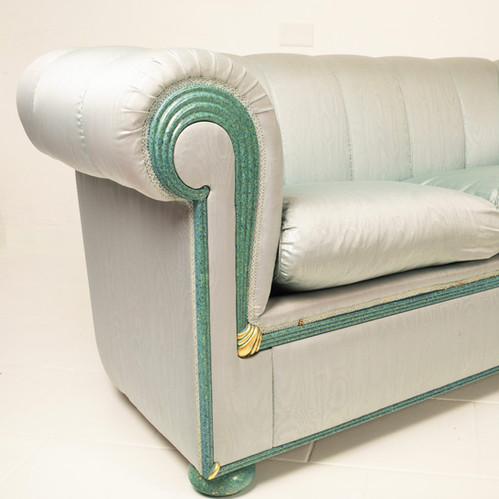 Pair of silk Moiré sofas produced by StyleArte in the 1980s