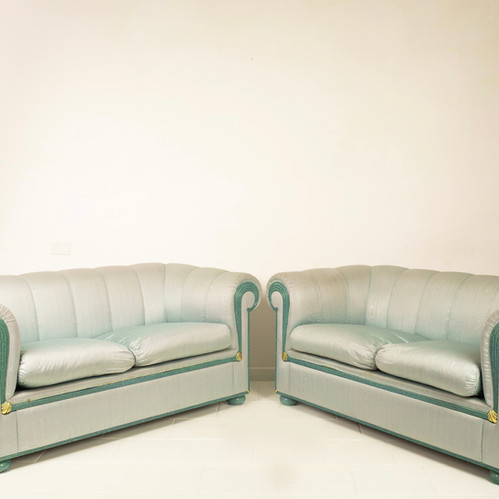 Pair of silk Moiré sofas produced by StyleArte in the 1980s