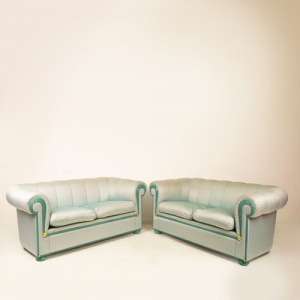 Pair of silk Moiré sofas produced by StyleArte in the 1980s