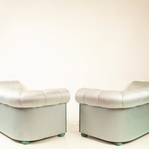 Pair of silk Moiré sofas produced by StyleArte in the 1980s