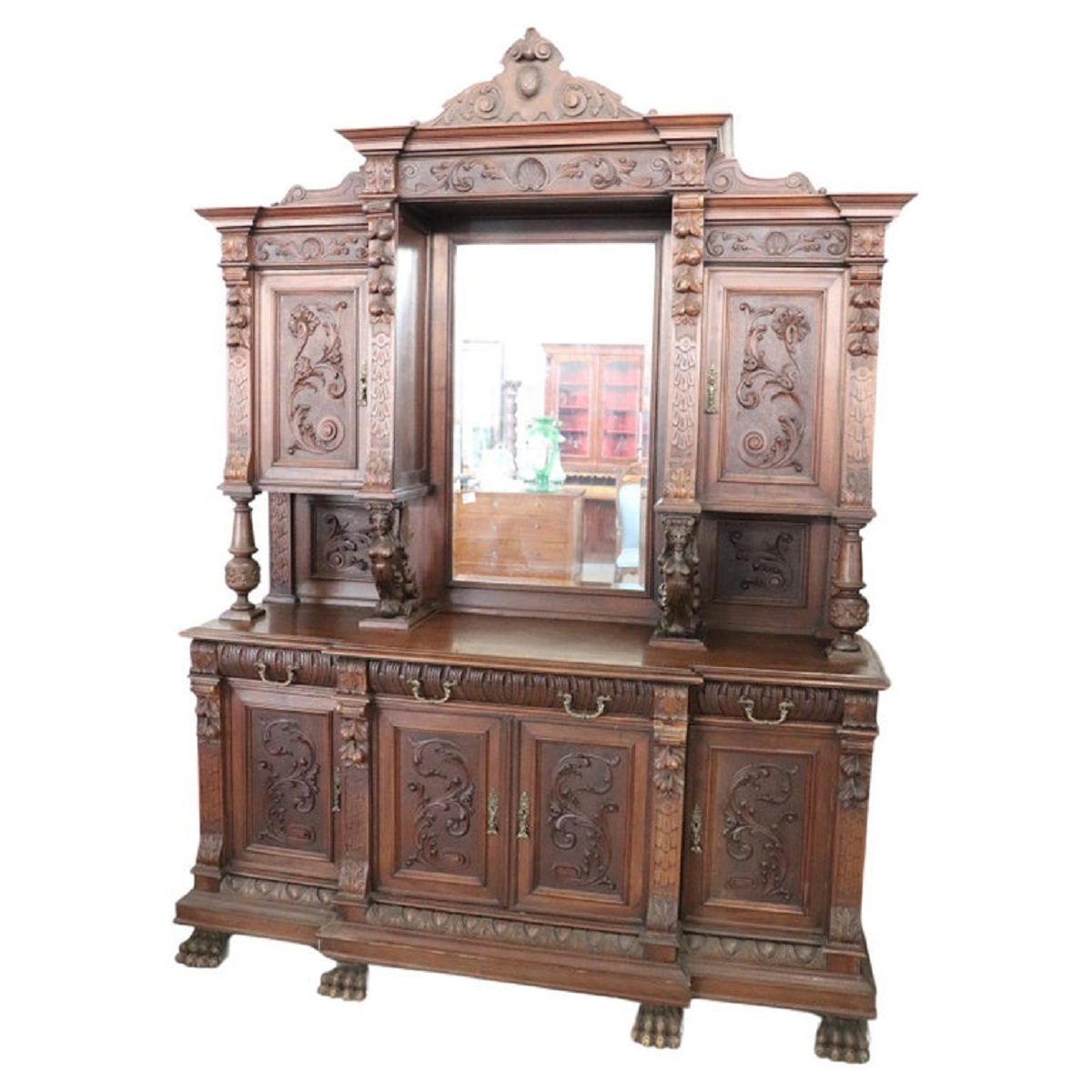 Large 19th Century Carved Walnut Sideboard