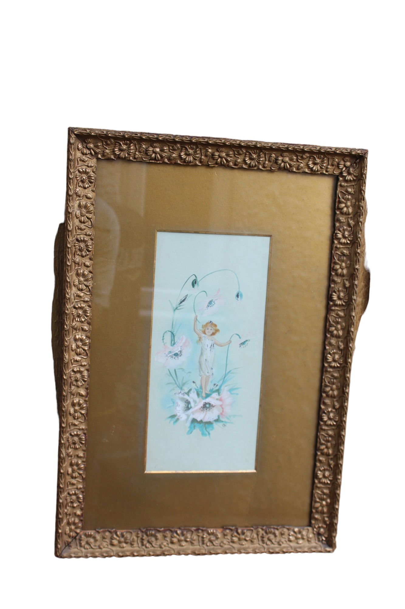 Antique Fairy watercolour among flowers
