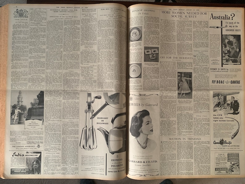 A bound copy of The Times newspaper July - September 1956. Genuine original 1956