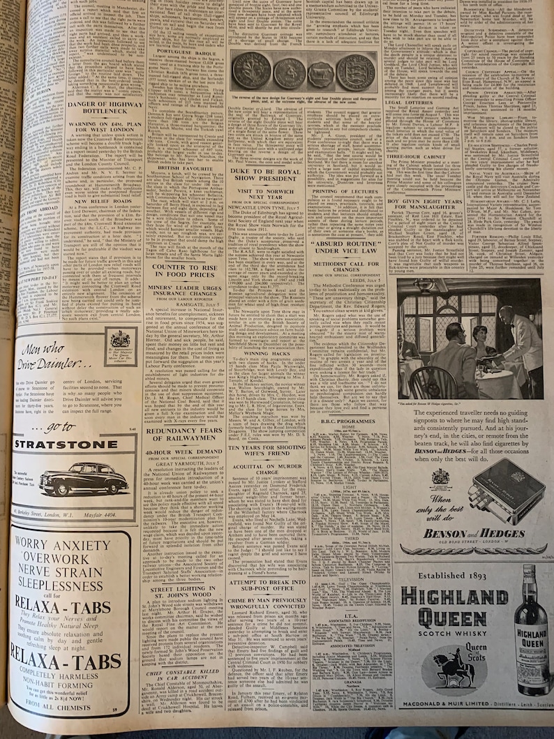 A bound copy of The Times newspaper July - September 1956. Genuine original 1956