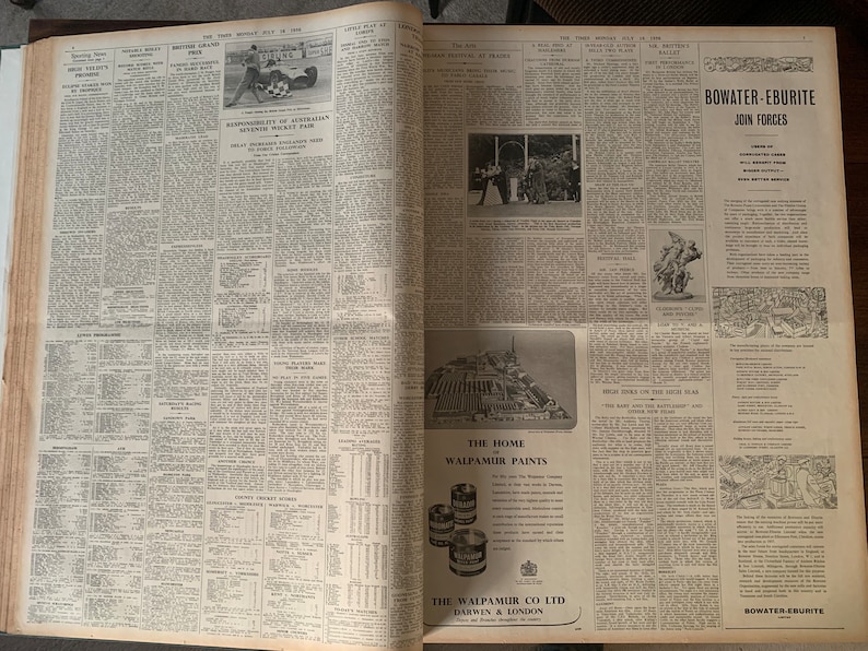A bound copy of The Times newspaper July - September 1956. Genuine original 1956
