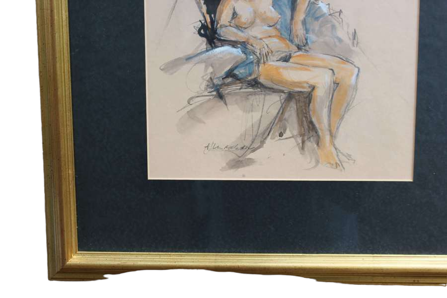 Midcentury Female Nude Watercolour Sketch