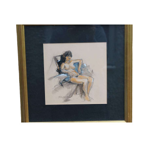 Midcentury Female Nude Watercolour Sketch