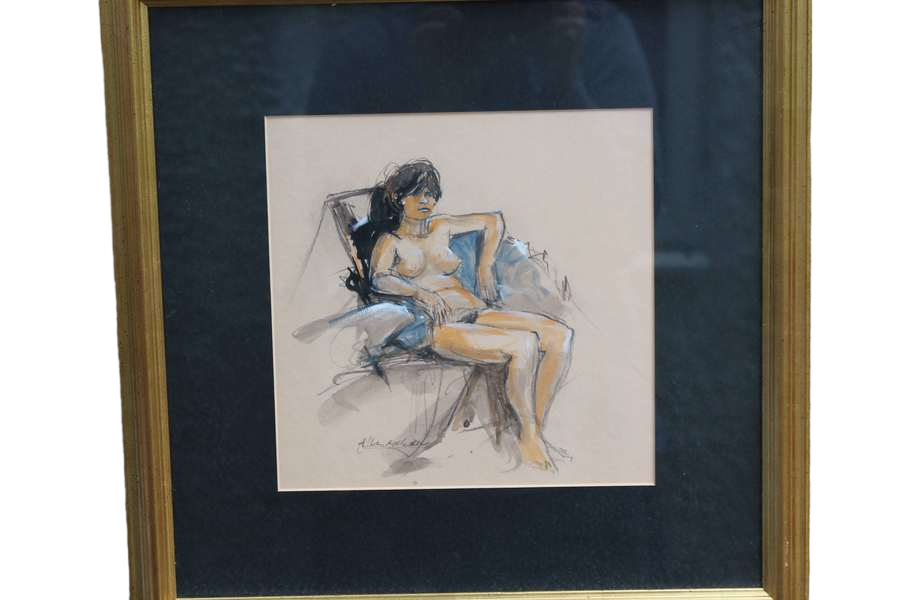 Midcentury Female Nude Watercolour Sketch