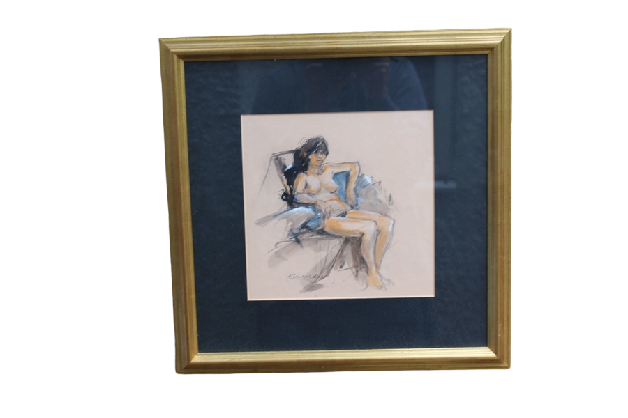 Midcentury Female Nude Watercolour Sketch