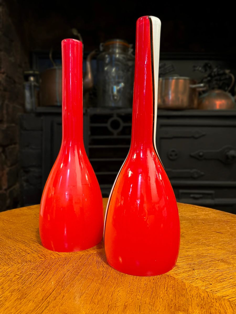Mid-Century Murano Luciano Vistosi Red-White-Black Glass Pendant Lampshades