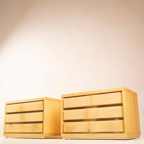Pair of parchment bedside tables by Aldo Tura for Tura Milano