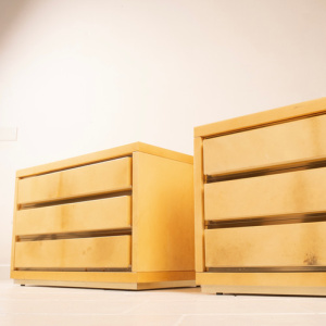 Pair of parchment bedside tables by Aldo Tura for Tura Milano