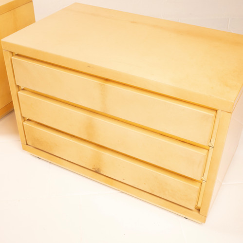 Pair of parchment bedside tables by Aldo Tura for Tura Milano