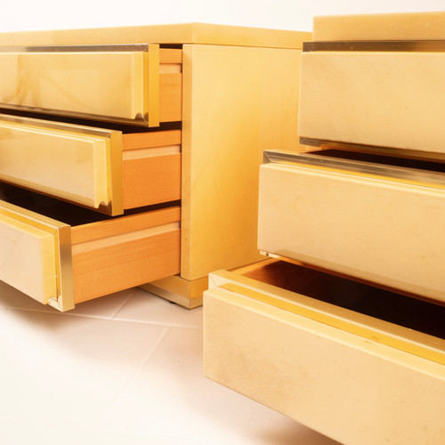 Pair of parchment bedside tables by Aldo Tura for Tura Milano