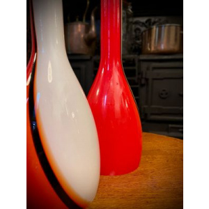 Mid-Century Murano Luciano Vistosi Red-White-Black Glass Pendant Lampshades