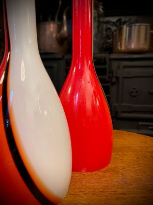 Mid-Century Murano Luciano Vistosi Red-White-Black Glass Pendant Lampshades