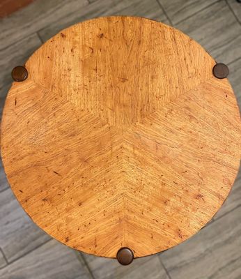 1950's Round three legged drum table in the style of Wormley for Dunbar