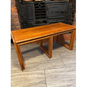 Trio of solid teak mid century vintage retro side tables expertly finished