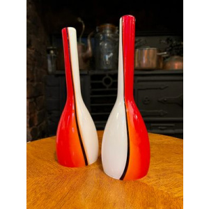 Mid-Century Murano Luciano Vistosi Red-White-Black Glass Pendant Lampshades
