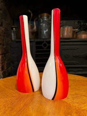 Mid-Century Murano Luciano Vistosi Red-White-Black Glass Pendant Lampshades