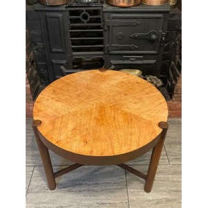 1950's Round three legged drum table in the style of Wormley for Dunbar