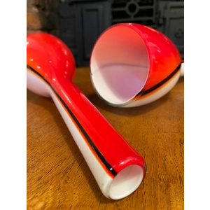 Mid-Century Murano Luciano Vistosi Red-White-Black Glass Pendant Lampshades