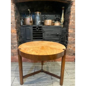 1950's Round three legged drum table in the style of Wormley for Dunbar