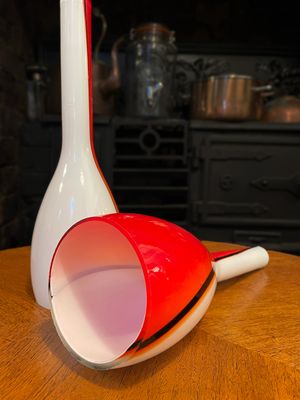 Mid-Century Murano Luciano Vistosi Red-White-Black Glass Pendant Lampshades