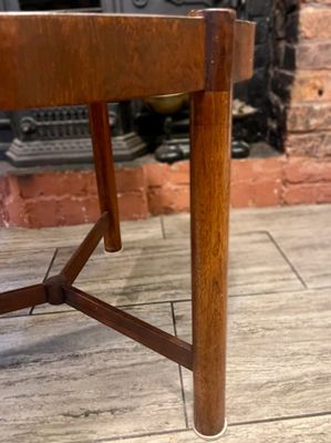 1950's Round three legged drum table in the style of Wormley for Dunbar