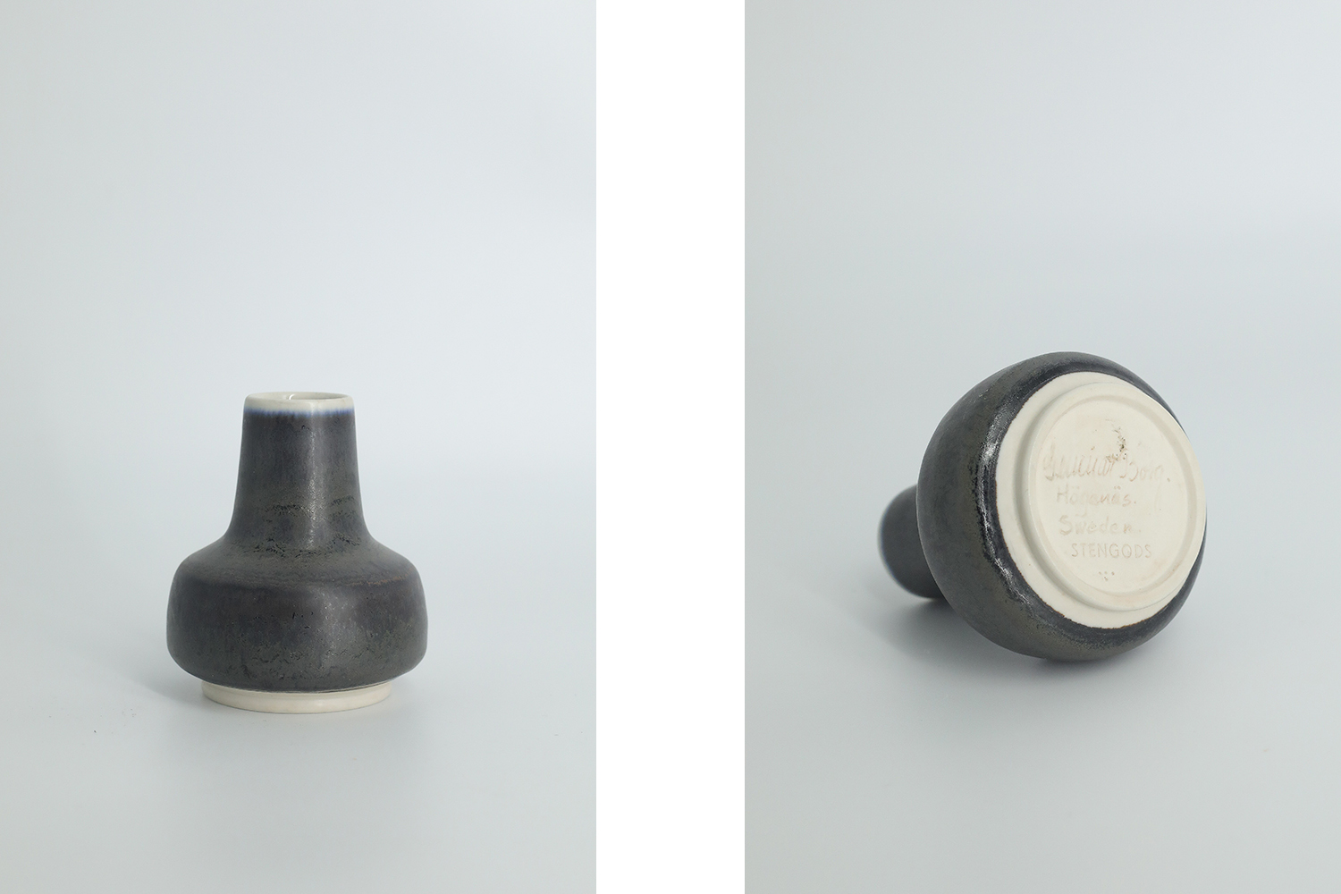 Mid-Century Scandinavian Modern Collectible Small Anthracite Stoneware Vase by Gunnar Borg for Höganäs Keramik, 1960s