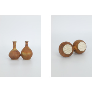 Small Mid-Century Scandinavian Modern Collectible Double Brown Stoneware Vase by Gunnar Borg for Höganäs Keramik, 1960s