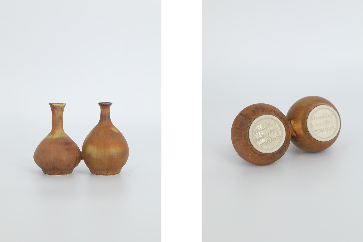Small Mid-Century Scandinavian Modern Collectible Double Brown Stoneware Vase by Gunnar Borg for Höganäs Keramik, 1960s