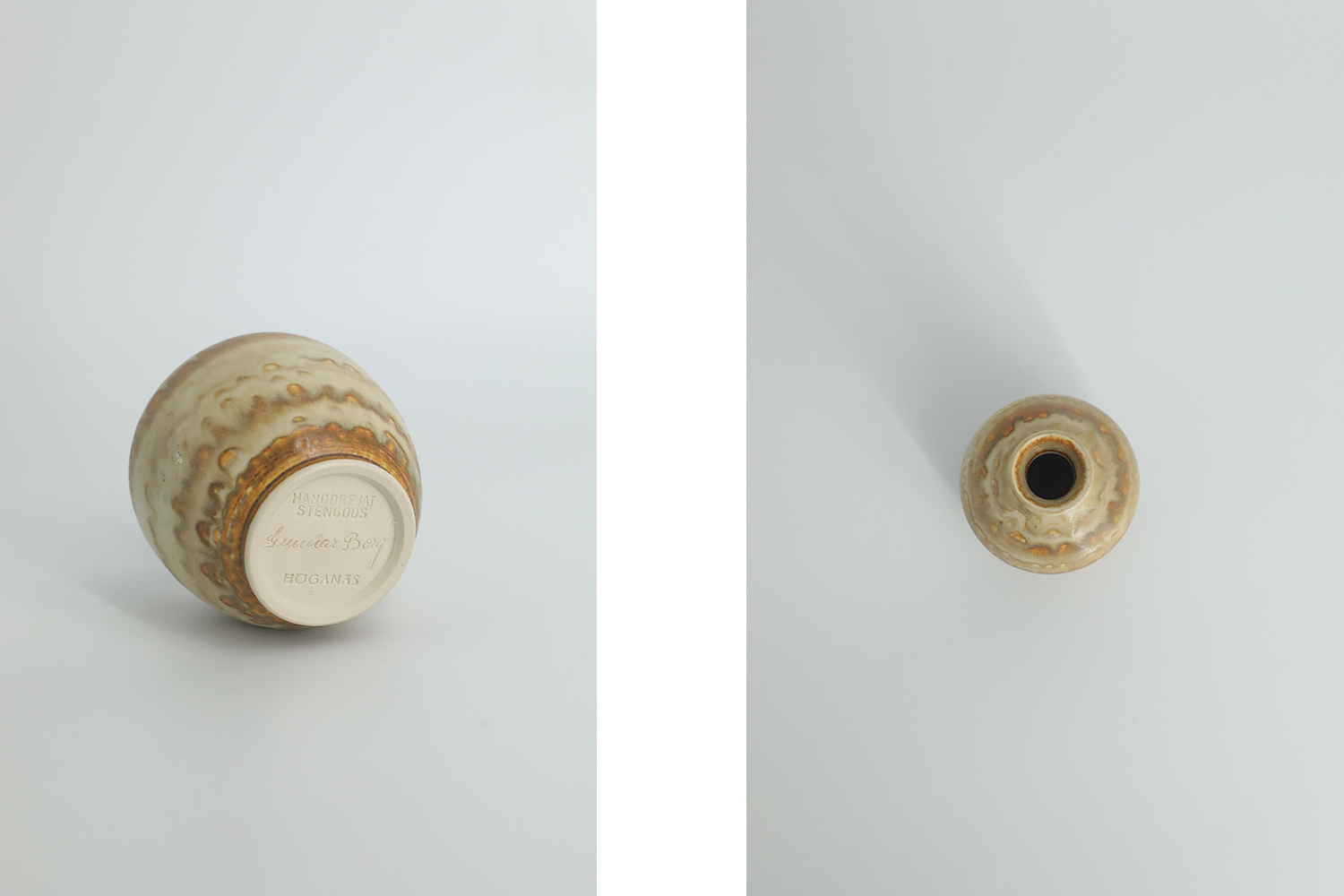 Mid-Century Scandinavian Modern Collectible Small Beige Stoneware Vase by Gunnar Borg for Höganäs Keramik, 1960s