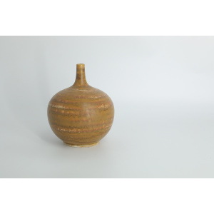 Mid-Century Scandinavian Modern Collectible Small Spherical Brown Stoneware Vase No. 19 7/11 75 by Gunnar Borg for Höganäs Keramik, 1960s
