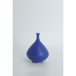 Mid-Century Scandinavian Modern Collectible Small Cobalt Stoneware Vase by Gunnar Borg for Höganäs Keramik, 1960s