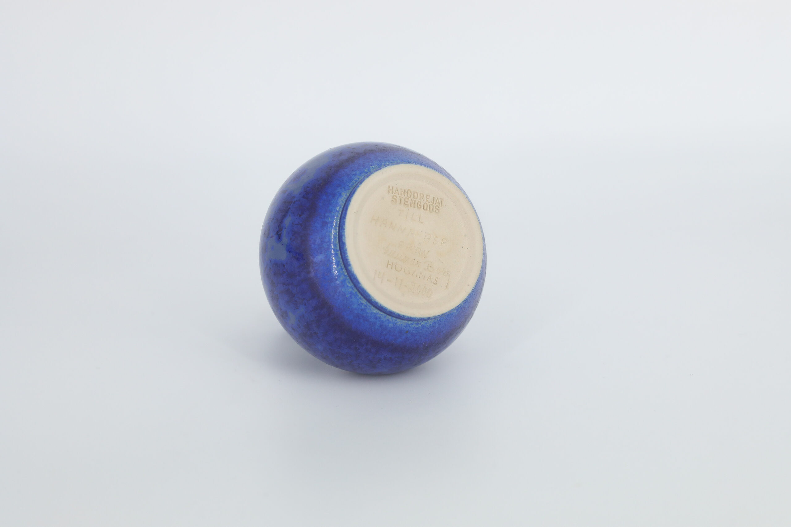 Small Mid-Century Scandinavian Modern Collectible Sapphire Stoneware Vase No. 14-11-2000 by Gunnar Borg for Höganäs Ceramics, 1960s