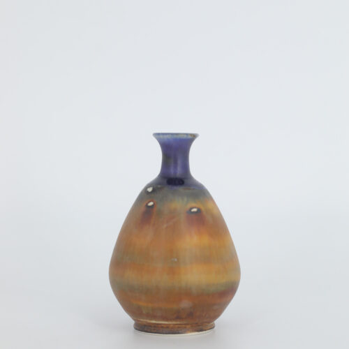 Small Mid-Century Scandinavian Modern Collectible Blue & Brown Stoneware Vase by Gunnar Borg for Höganäs Keramik, 1960s