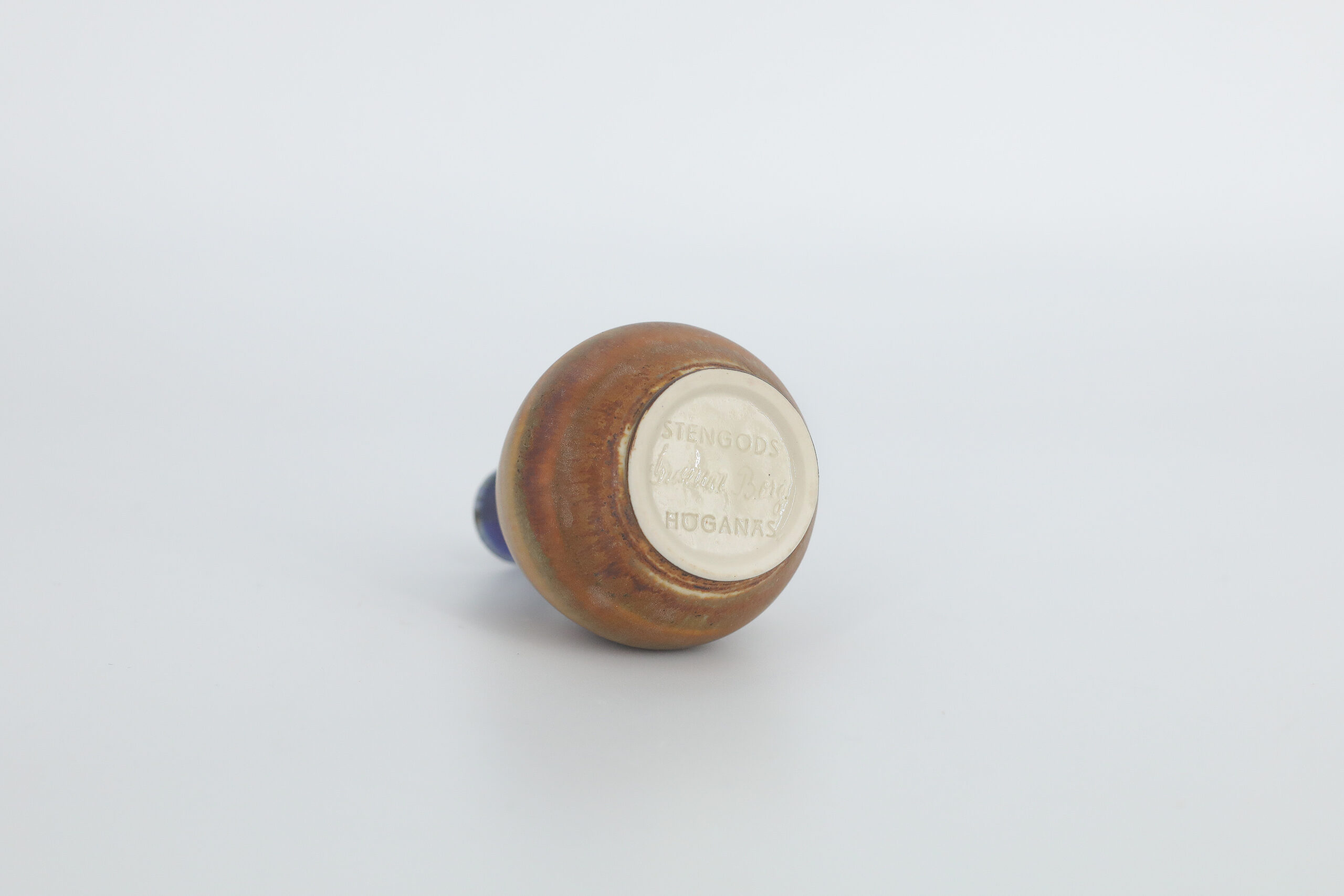 Small Mid-Century Scandinavian Modern Collectible Blue & Brown Stoneware Vase by Gunnar Borg for Höganäs Keramik, 1960s