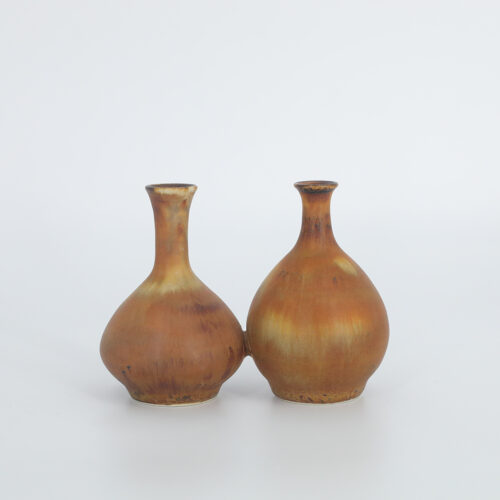 Small Mid-Century Scandinavian Modern Collectible Double Brown Stoneware Vase by Gunnar Borg for Höganäs Keramik, 1960s