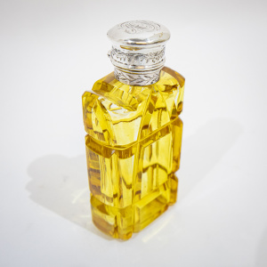 Victorian Silver & Yellow Glass Scent Bottle
