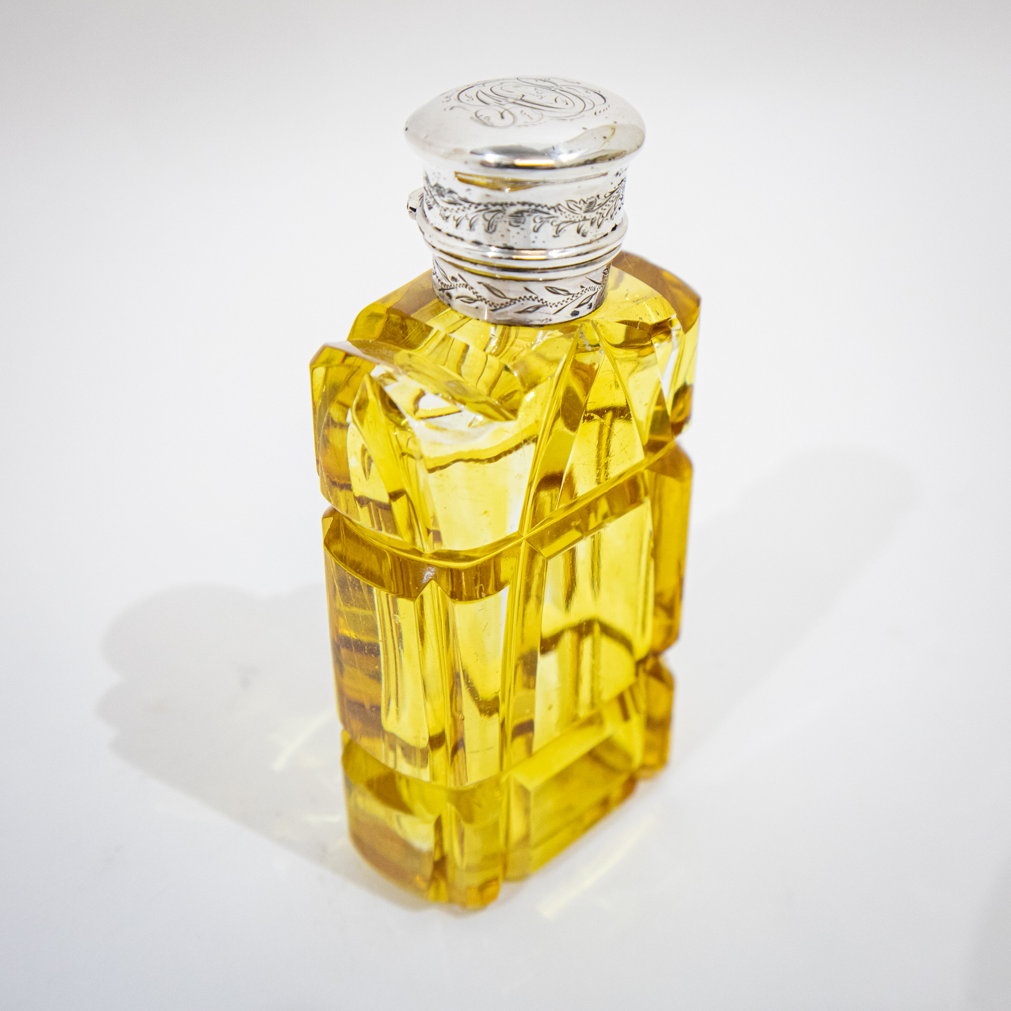 Victorian Silver & Yellow Glass Scent Bottle
