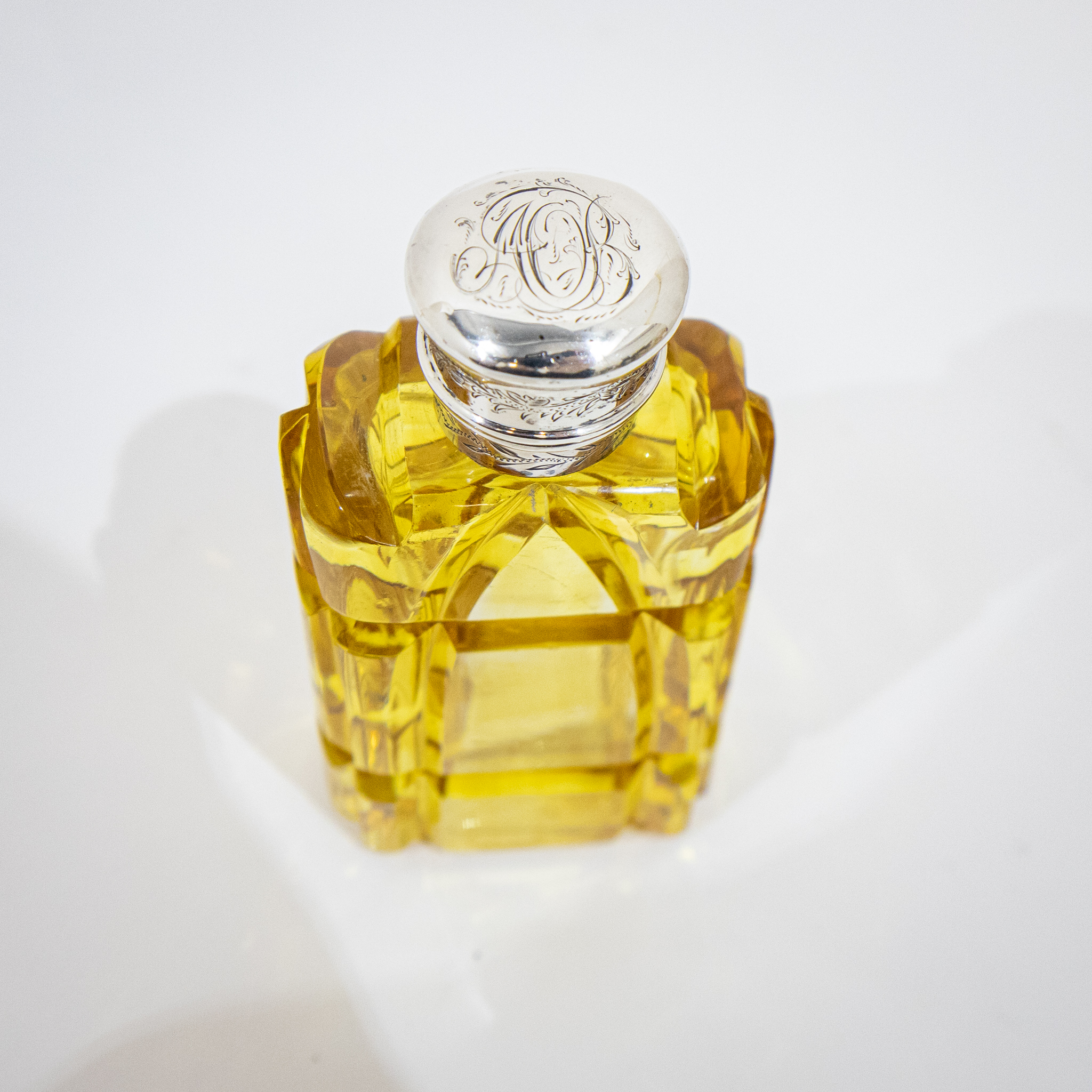 Victorian Silver & Yellow Glass Scent Bottle
