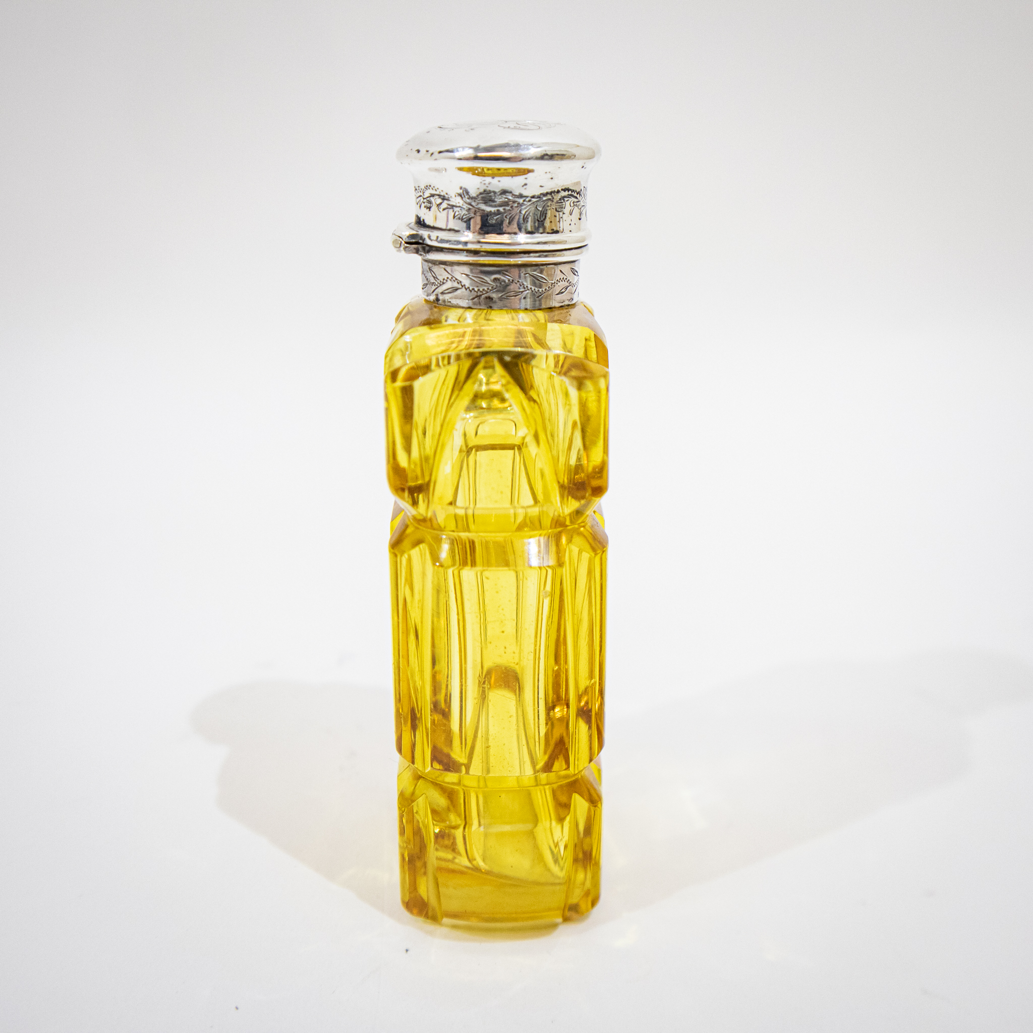 Victorian Silver & Yellow Glass Scent Bottle