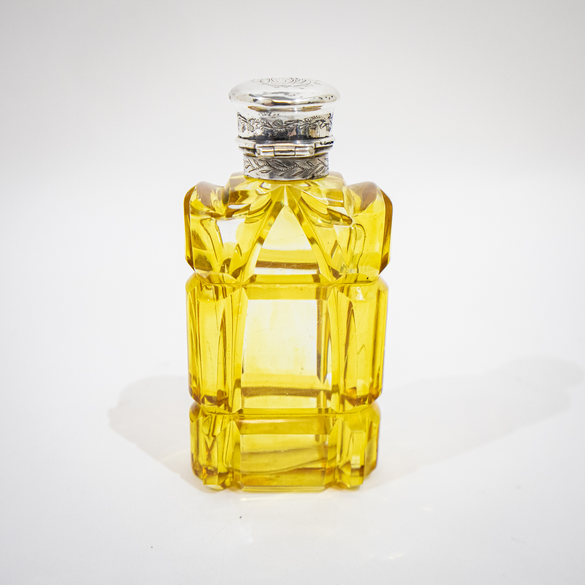 Victorian Silver & Yellow Glass Scent Bottle