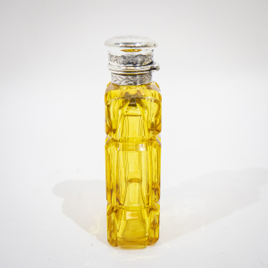 Victorian Silver & Yellow Glass Scent Bottle