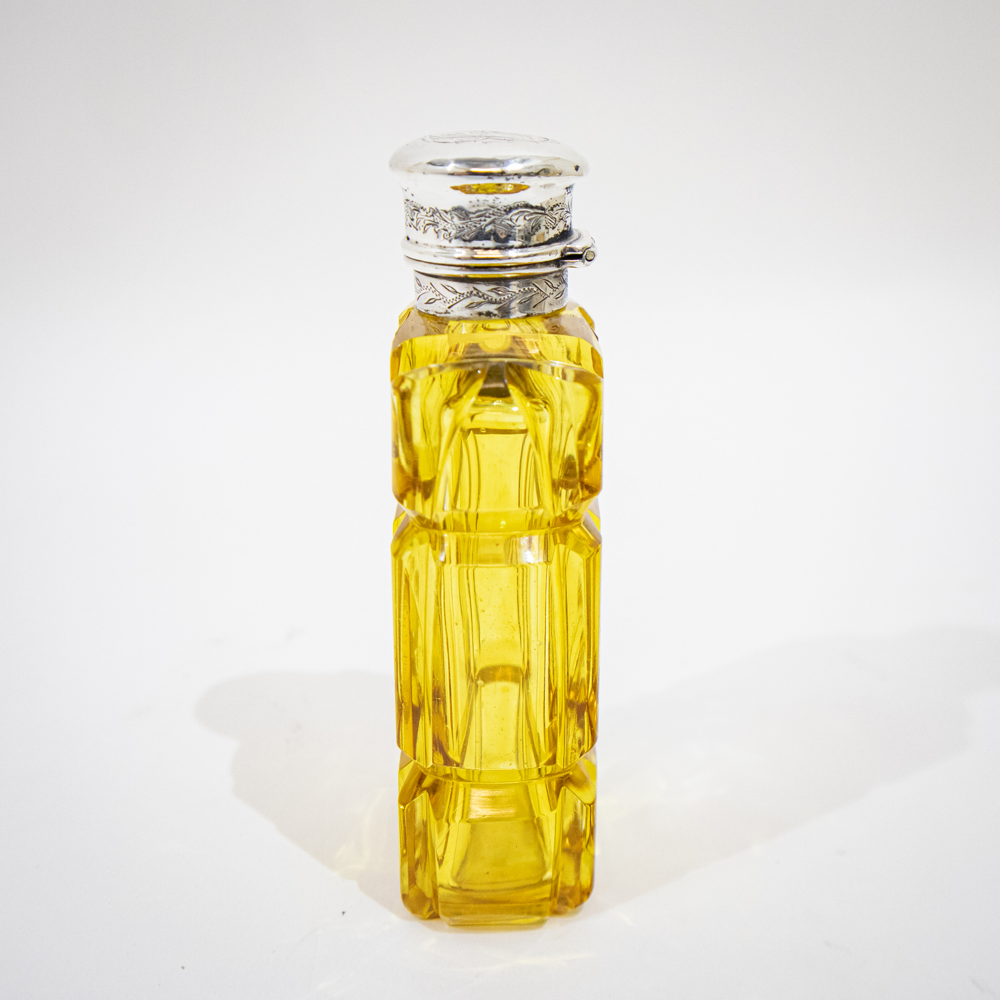 Victorian Silver & Yellow Glass Scent Bottle