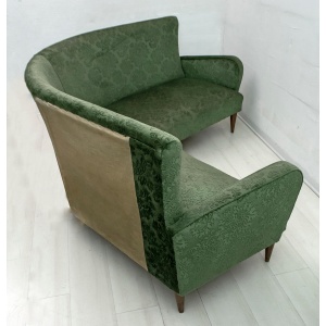 Mid-Century Modern Italian Damask Velvet Corner Sofa, 1950s