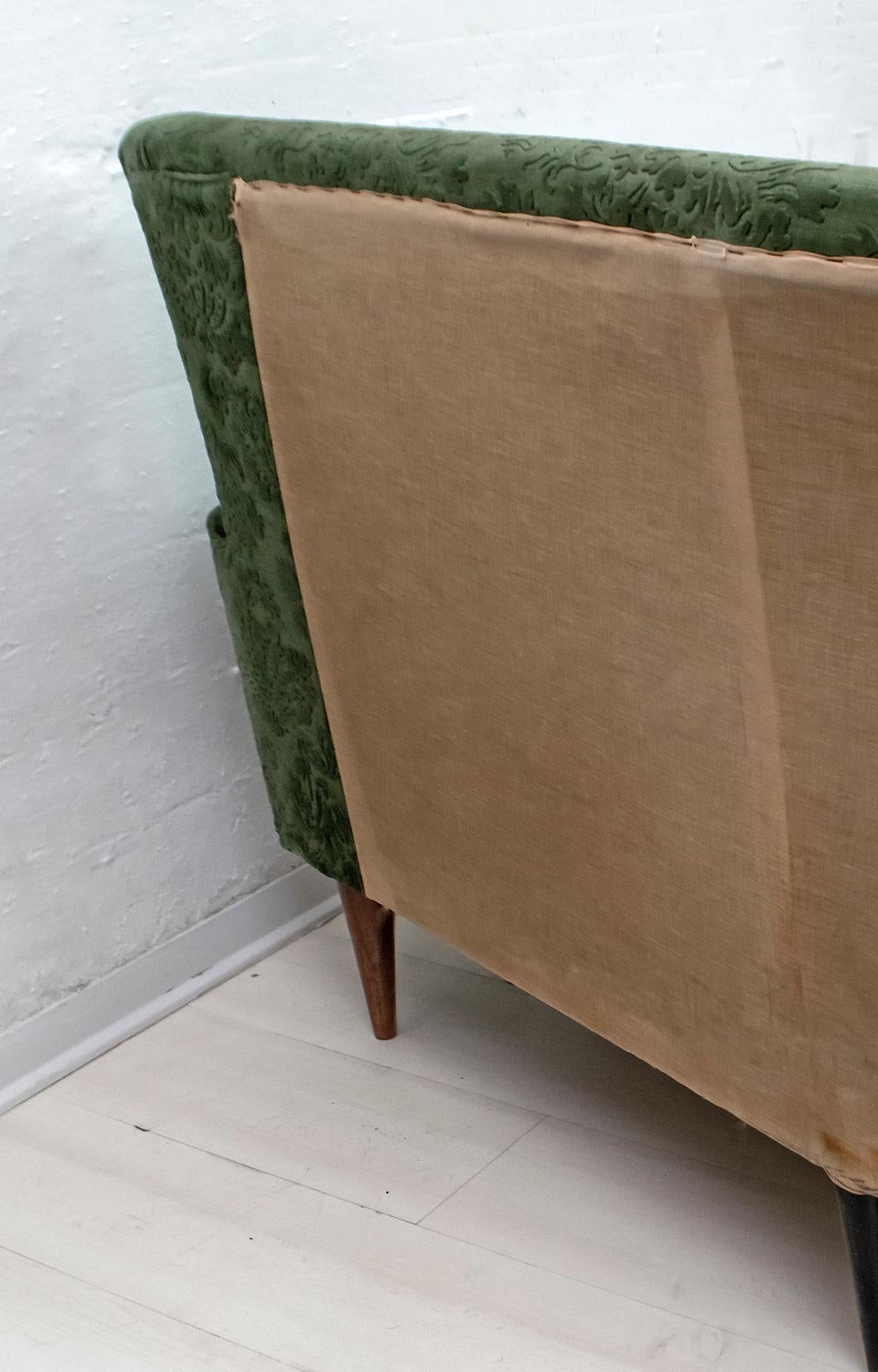 Mid-Century Modern Italian Damask Velvet Corner Sofa, 1950s