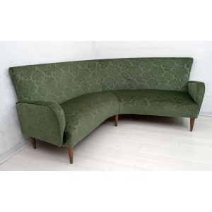 Mid-Century Modern Italian Damask Velvet Corner Sofa, 1950s