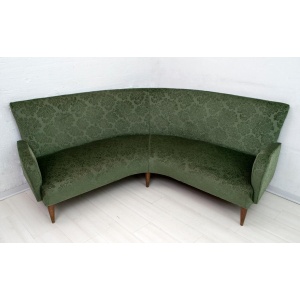 Mid-Century Modern Italian Damask Velvet Corner Sofa, 1950s